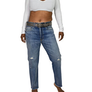 Vince Union Slouch Jeans Blue Distressed Relaxed Crop Rigid Cotton Button Fly 28